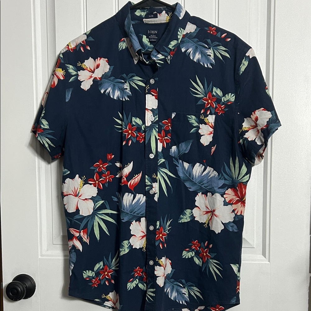 J. Crew Men's Dark Blue Tropical Floral Shirt